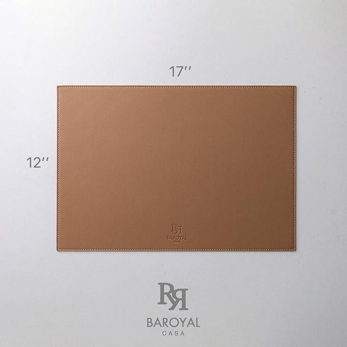 Baroyal Faux Leather Placemats Set of 6 Vinyl Washable Wipeable Table Mats for Kitchen Dining Table Heat Resistant Waterproof Indoor/Outdoor Placemats Non-Slip Easy Clean Place Mats (British Khaki)