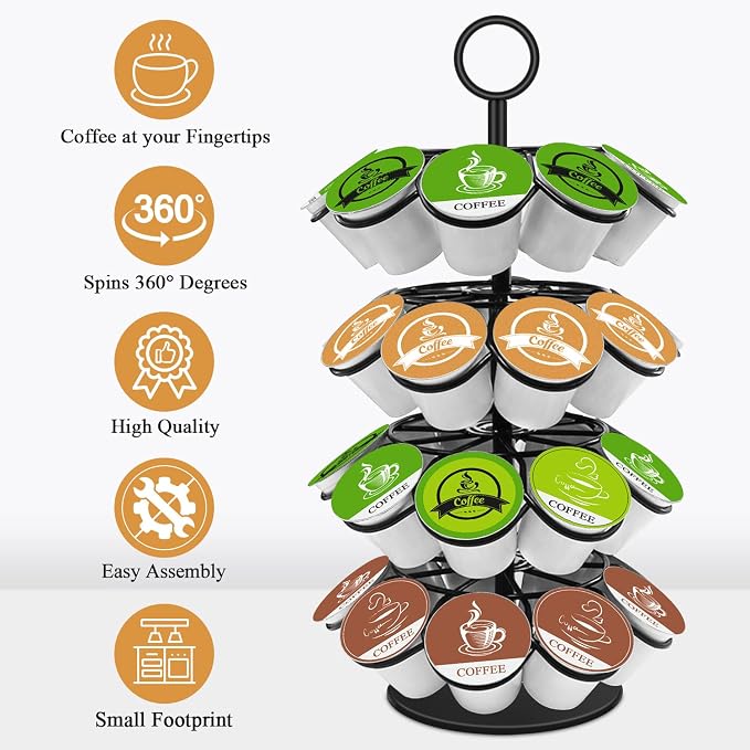 KIMIUP Coffee Pod Holder, K Cup Organizer Compatible with K-Cups(36 Pods) | Kitchen Detachable Coffee Pod Organizer for Countertop, Spins 360-Degrees