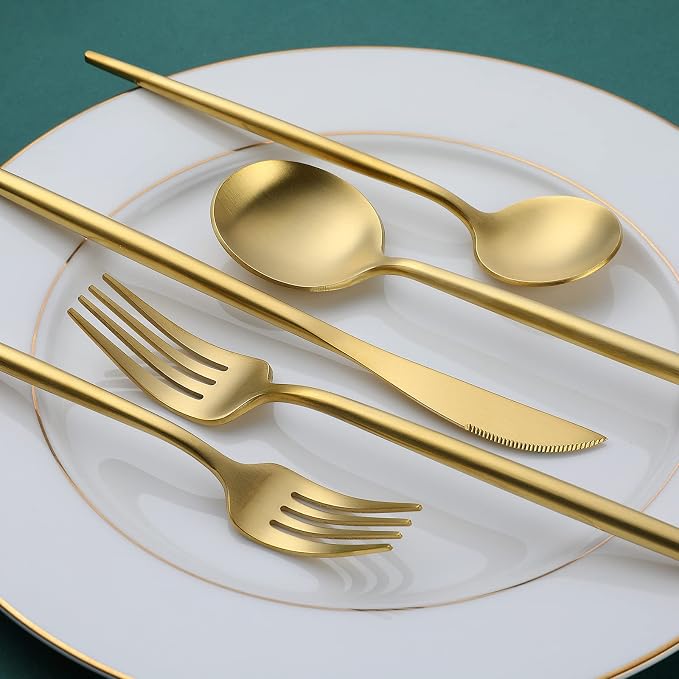 Matte Gold Silverware Set, OGORI 30-Piece Food Grade Stainless Steel Gold Flatware Set, Kitchen Utensil Set Service for 6, Tableware Cutlery Set for Home and Restaurant, Dishwasher Safe