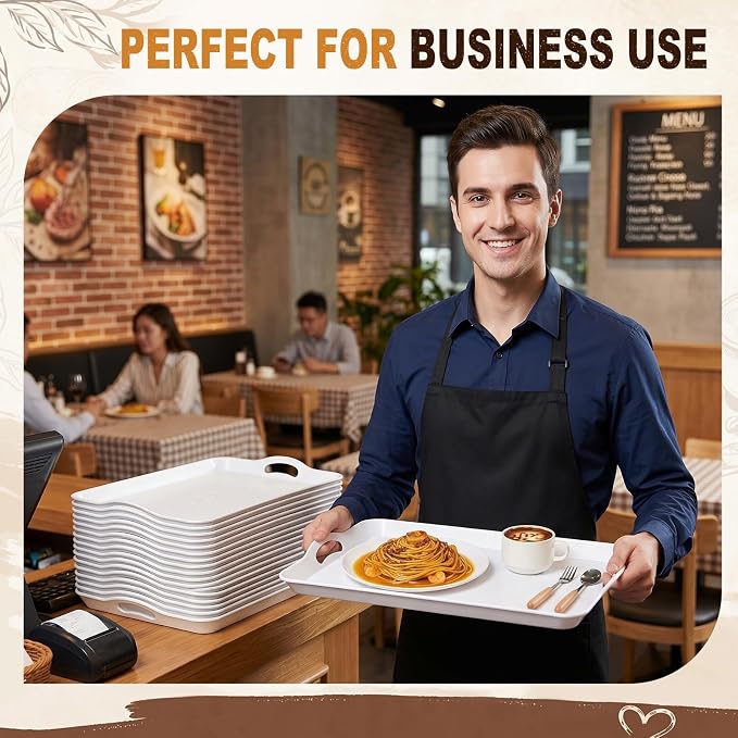 Kathfly 6 Pack 20" x 13" Serving Trays with Handles, Plastic Tray, White | PP Material, Anti-skid Texture, Decorative Food Tray, for Restaurant, Hotel, Kitchen, Party; Not Microwave/dishwasher Safe
