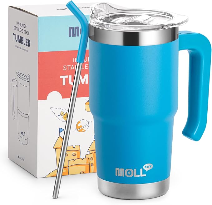 16 oz Stainless Steel Vacuum Insulated Tumbler with Handle, Lid & Straw | BPA Free, Food-Grade Safe Reusable Metal Water Bottle,Leak Proof Design,Sweat-Free Double Wall