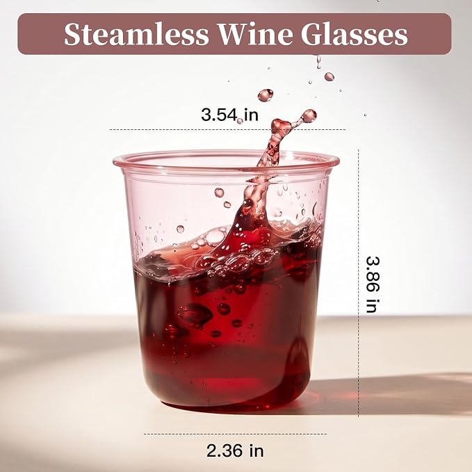 WELLIFE 100 Pcs 12 oz Clear Pink Plastic Cups | Disposable Cocktail Glasses Stemless Wine Punch Cups for Cold Drinking Wedding Party Supplies Valentine's Day