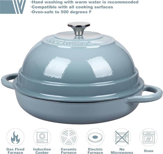 Cast Iron Enameled Dutch Oven Pot with Lid for Bread Baking, Bread Oven, 6 Quart, Sea Salt