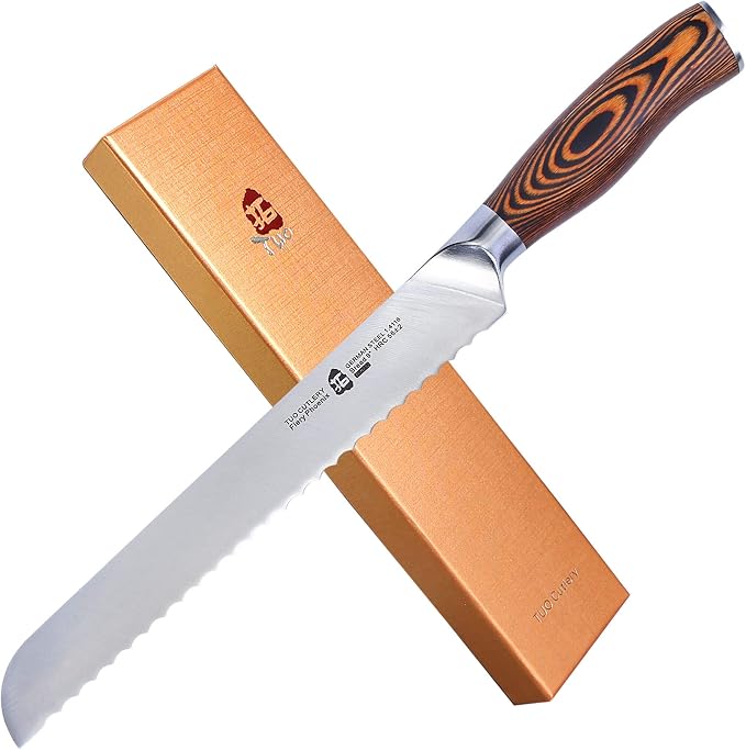 TUO Bread Knife, 9 inch Sharp Serrated Slicing Knife for Homemade Sourdough Bread, High Carbon German Steel, Ergonomic Handle, Gift Box Included