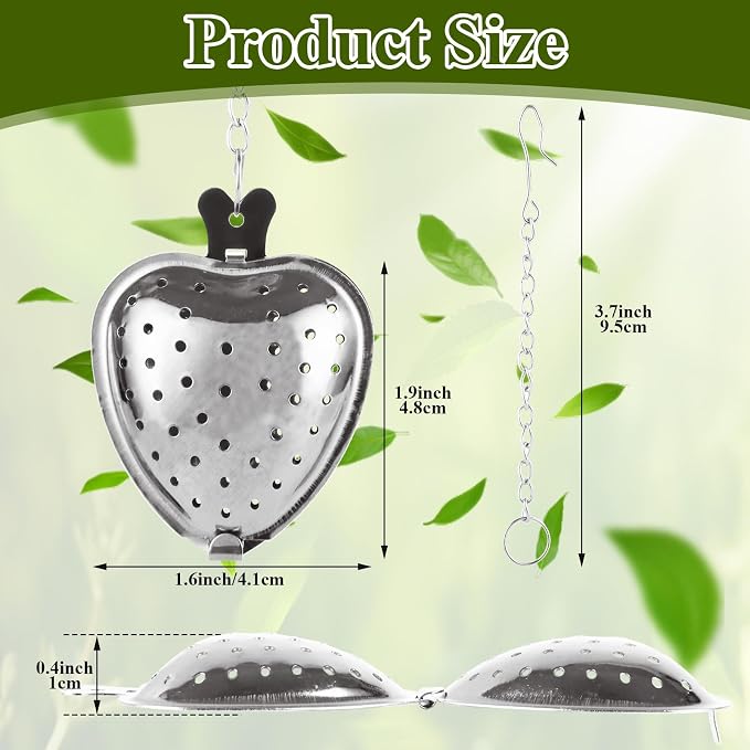 50 Pack Tea Strainer, Stainless Steel Tea Infuser, Heart Tea Ball for Loose Leaf Tea, Tea Interval Infuser, Tea Filters with Extended Chain Hook for Seasonings Cup Bottle