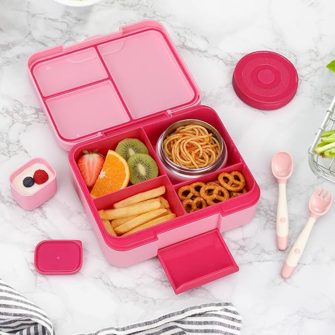 WyfKyd Bento Lunch Box with Soup Thermo Hot Food Container for Kids Adults | Bento Box with 9.5oz Soup Thermo Kids Leak-proof Lunch Container with Stainless Steel Insulated Hot Food Jar for School Pink