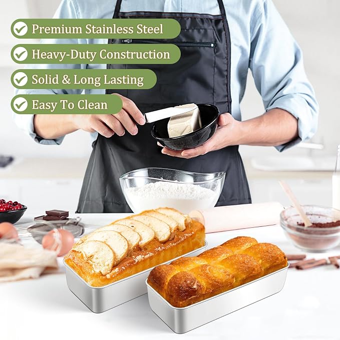 TeamFar Loaf Pan, 12 x 5 Inch Stainless Steel Loaf Pans for Baking Bread | 3 Pack Large Bread Loaf Baking Pan for Homemade Bread, Meatloaf, Cake, Brownies, Non-Toxic, Heavy-duty, Oven& Dishwasher Safe