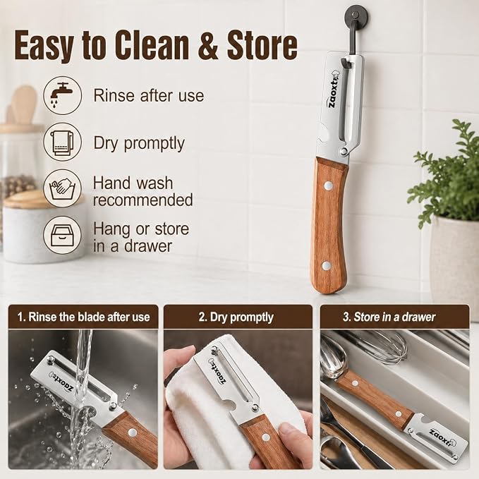 2-in-1 Multifunctional Vegetable Peeler with Bottle Opener | Wide Stainless Steel Blade and Non-Slip Wooden Handle, Kitchen Peeler for Potato, Apple, Pumpkin, Fruit and Vegetables 2pcs