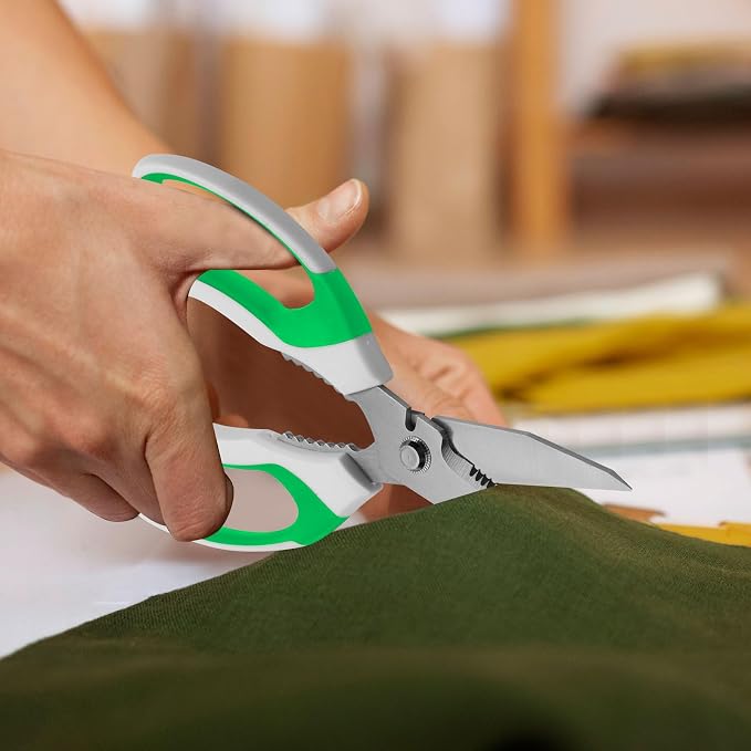 BoFuYuan Utility Scissors All Purpose heavy duty 8-Inch Green | Comfort Grip, Sharp Serrated Blades Cutting Carpet Cardboard Wire Fabric, Multipurpose Shears for Kitchen Garden Office Craft