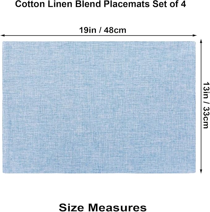 Cloth Placemats Set of 4, Cotton Linen Blend Place Mats, Light Blue | Machine Washable, Double Layered, Heat Resistant, Fabric Dining Table Mats for Kitchen, Indoor & Outdoor, 13" x 19"