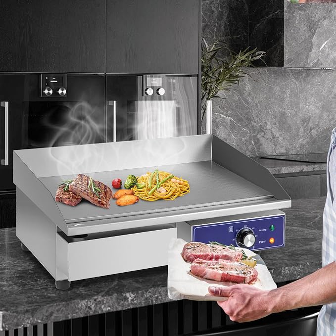 Giantex Commercial Electric Griddle, 22" Countertop Flat Top Grill | 2000W Stainless Steel Teppanyaki Grill with Cast Iron Griddle Plate, 122℉-572℉ Adjustable Temp Control for Home & Restaurant