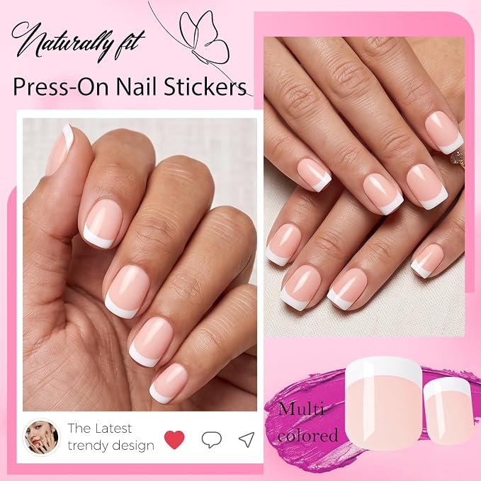240pc Short Square French Tip Press on Nails Nude Fake Nails with Glue Tabs | Short Nails Press ons Square Glue on Nails Acrylic Nails Stick False Nail Artificial Fingernail for Women Girls