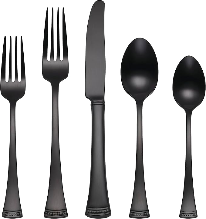 Lenox Portola Black Satin 20-Piece Silverware Set for 4, Flatware | black, dishwasher safe | includes knives, forks, and spoons | heavy duty, cutlery set for kitchen and dining, utensil set