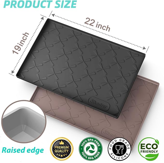 Waterproof Under Sink Mat Silicone 22"x19", Kitchen Cabinet Liner | BPA Free Home Organizer and Storage, Thick Raised Edge Cabinet Protector, Non-Slip Dog & Cat Mat, Dish Drying Mat