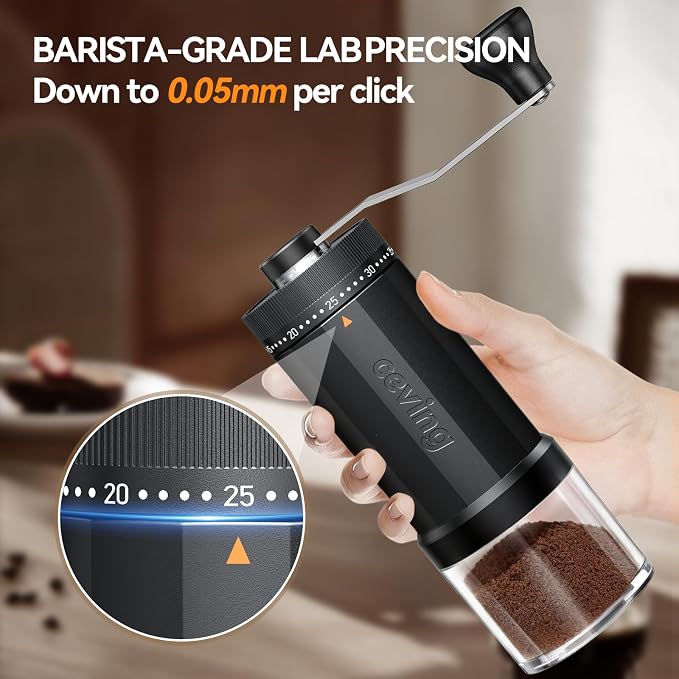 CEVING World's First 60g Large Capacity Manual Coffee Grinder, Black | 40 External Settings, Portable Hand Coffee Bean Mill with Stainless Steel Conical Burr for Travel, Camping, Pour Over & Gift