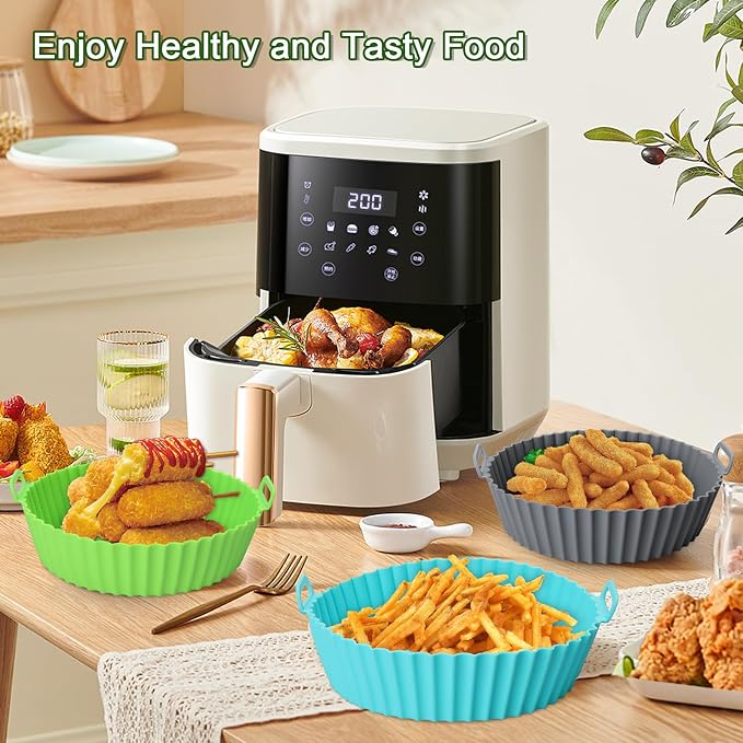 3 Pack Air Fryer Silicone Liners, 8Inch Airfryer Liners, AirFryer Basket Liner, Reusable Food Grade Air Fryers Basket Pots Oven Liner Baking Tray, Air Fryer Silicone Mat Accessories Kitchen