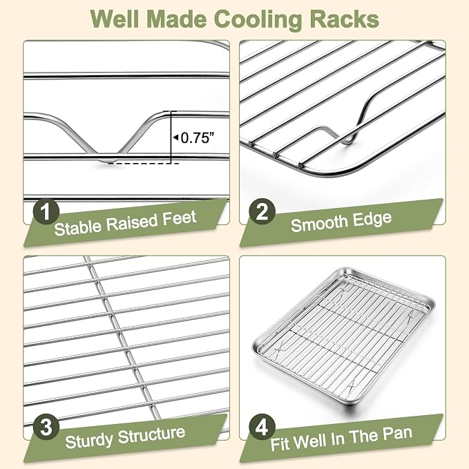 TeamFar Baking Sheet with Rack Set, 3 Pans + 3 Racks, 16/12.5/9 Inch | Stainless Steel Cookie Sheets Baking Pans Trays and Cooling Racks for Cooking, Non-Toxic & Heavy Duty, Dishwasher Safe
