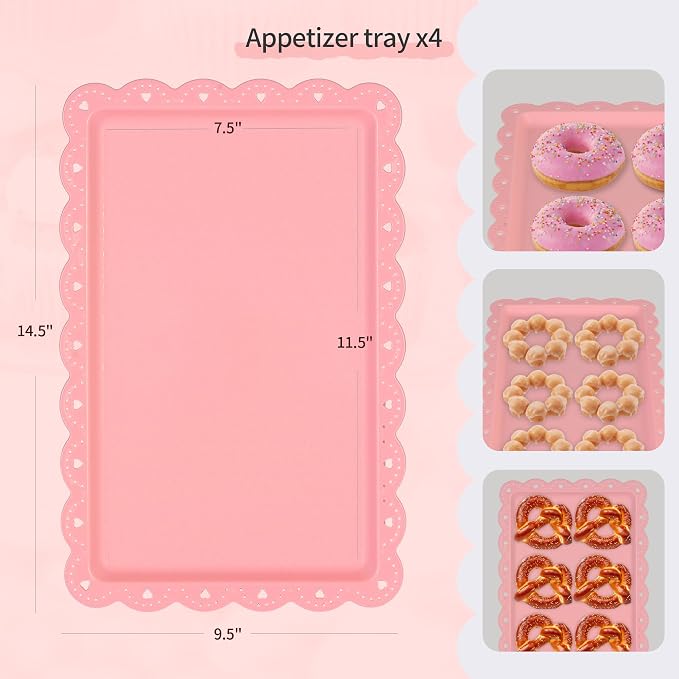 Pack of 11 NWK Cake Stand Set of Cupcake Stand, Tray & Table Cloth (Pink) | Includes 3 x 2-Tier & 3 x 3-Tier Cupcake Stands, 4 Appetizer Trays, Plus 1 Tablecloth. Ideal for Parties, Pink Design