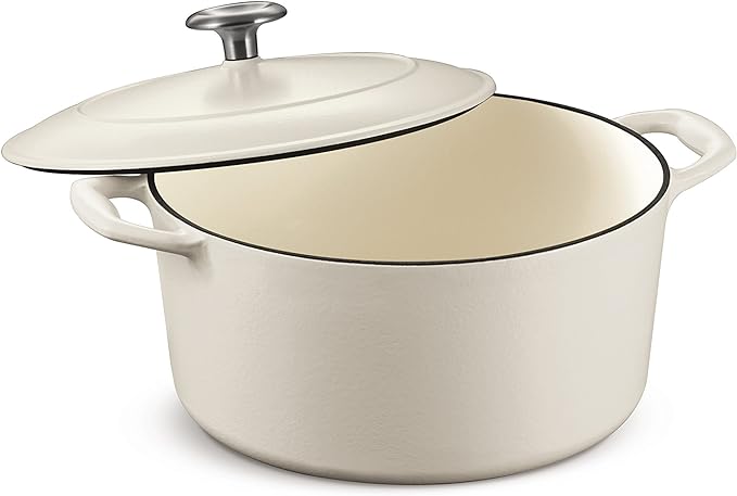Tramontina Bestow Enameled Cast Iron 5.5-Qt Round Dutch Oven Pot with Lid | Great for Braising, Roasting and Bread Baking - Matte White