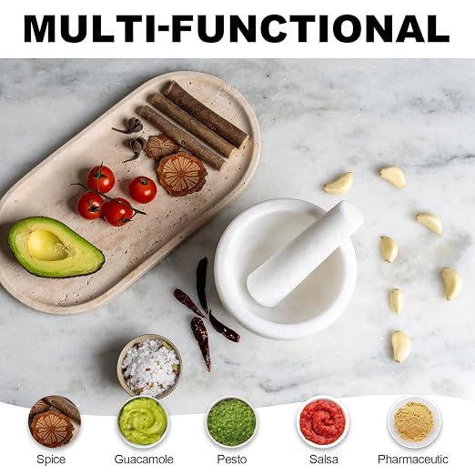 Natural Marble Mortar and Pestle Set, 5" Unpolished Heavy Duty Grinder Bowl for Kitchen, Guacamole, Salsa, Pill Crusher, Spice, Herb, Marble Bowl for Kitchen Counter(Rough Surface Finished)