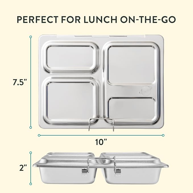 PlanetBox Launch Stainless Steel Lunchbox Replacement - Brushed Finish, Recycled Bento Box Container for Kids and Adults, Sustainable Lunch Box