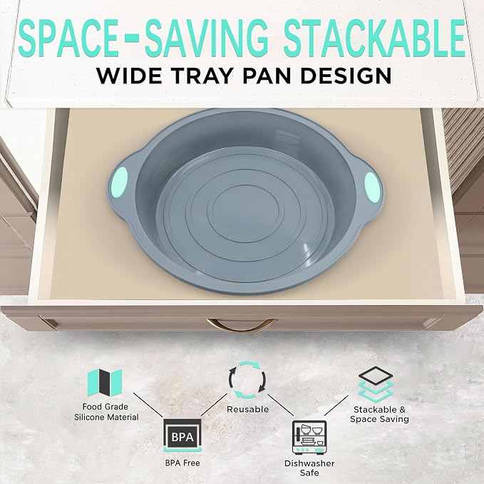 9 Inch Silicone Round Cake Pans, 2 Pack Nonstick Silicone Baking Pans Set, Food Grade Cake Molds, with Metal Reinforced Frame More Strength