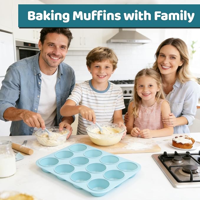 CAKETIME Silicone Muffin Pans for Baking, 2 Pack Regular Size Muffin Pan 12 Cups Non Stick Silicone Molds for Baking Muffin, Egg Bites, Cupcake BPA Free