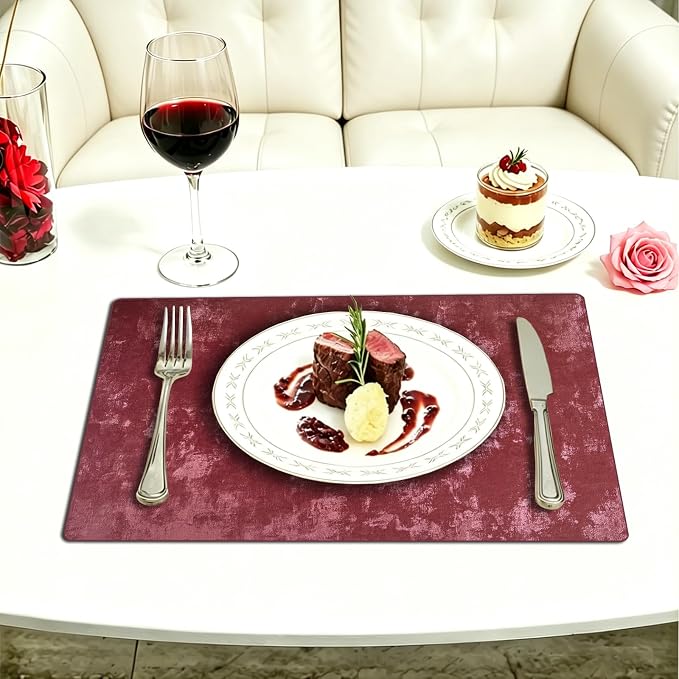 Faux Leather Placemats Set of 4, 11.8"x17.7", Burgundy | Reversible Table Mats, Waterproof, Stain & Heat Resistant, Easy Clean for Dining, Gatherings, Outdoor