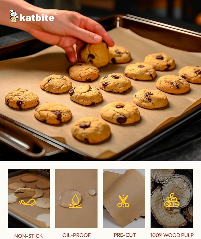 Katbite 200Pcs 9x13 inch Heavy Duty Unbleached Parchment Paper, Parchment Paper Sheets for Baking Cookies, Cooking, Frying, Air Fryer, Grilling Rack, Oven(9x13 Inch) | Heavy duty precut baking paper sheets. Non stick extra strong. Ideal for baking cook...