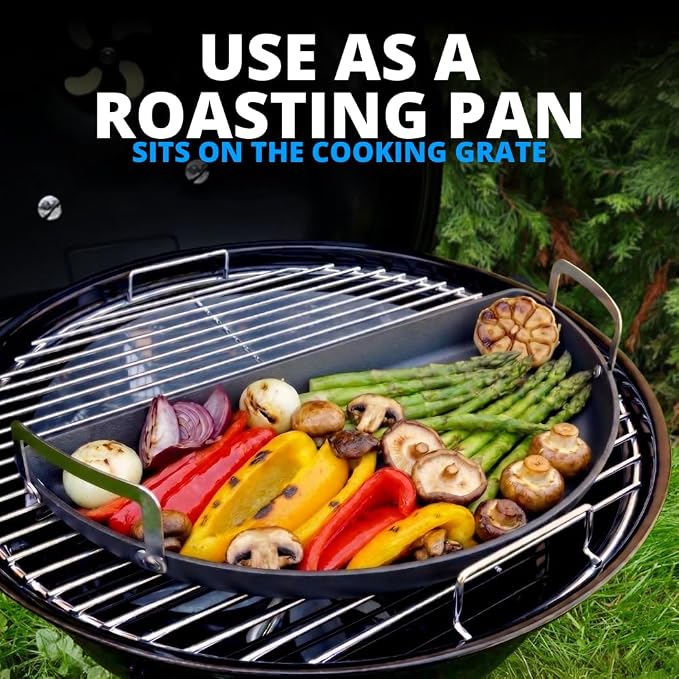 SnS Grills Slow ‘N Sear Cast Iron Drip 'N Griddle Pan 18", 3-in-1 Versatile Grill Accessory for Searing, Griddle and Drippings - Fits Weber & other 18” Kettle Grills