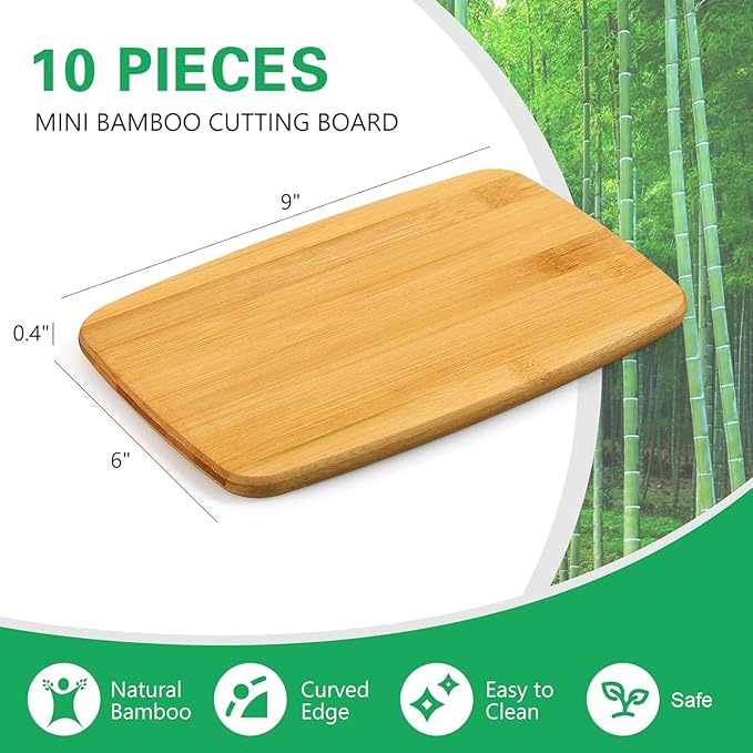 10 Pcs Bulk Wood Cutting Board Bamboo Wooden Chopping Board Charcuterie Serving Tray Laser Engraving Blanks for Pizza Bread Vegetables Cheese DIY Mothers Father Day Housewarming Gifts, 6" x 9"