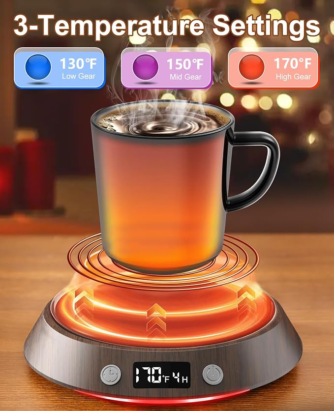 Kepwam Mug Warmer for Desk, Coffee Warmer with 3 Temp Settings & 2-9H Timer | 50W Fast Heating Beverage, LED Digital Display, Works for Coffee Mugs & Candle Jars, Multifunctional Gift fo Home & Office
