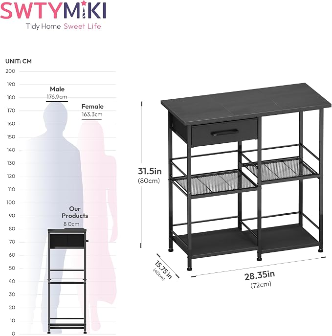 SWTYMIKI Bakers Rack with Storage - Coffee Bar Cabinet Organizer, Coffee Station for Kitchen Dining Room, Microwave Stand with Adjustable Feet, Black