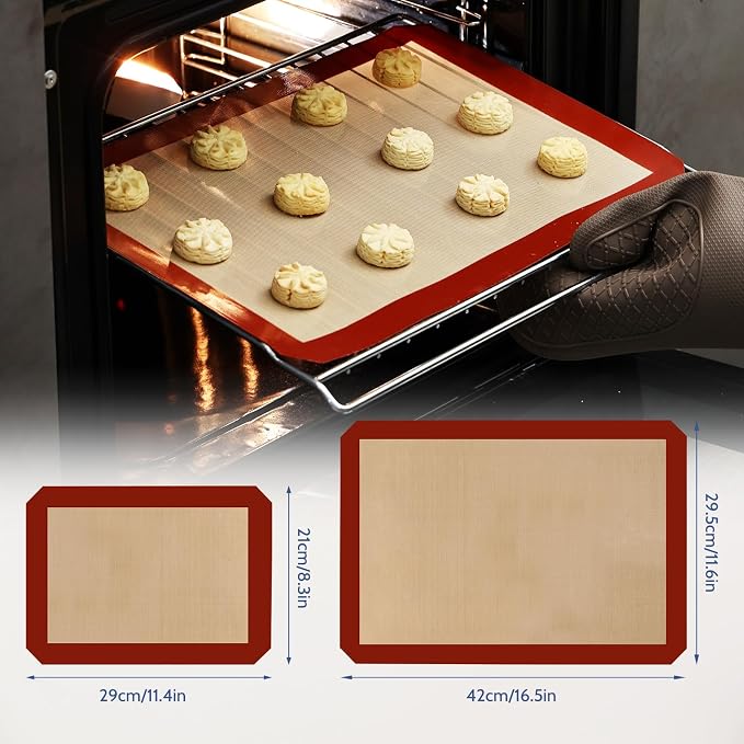 3-Pack Silicone Baking Mat, (16.5"x11.6") 2 Half Sheets + 1 Quarter Sheet Reusable Silicone Baking Sheets for Oven, BPA Free Nonstick Bakeware Mats for Cookies, Macarons and Pastry