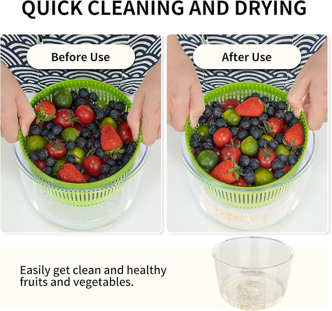 Salad Spinner 3 QT Fruit and Vegetable Washer with Bowl and Mesh Basket | Compact Lettuce Spinner Saves Counter Space, Quickly Washes, Spins, and Dries Salad Greens