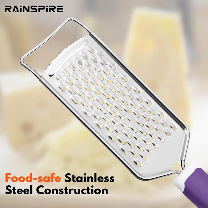 Professional Cheese Graters for Kitchen Stainless Steel Handheld, Metal Lemon Zester Grater With Handle For Cheese, Chocolate, Spices, Kitchen Gadgets And Tools, Soft Grip Handle, Purple