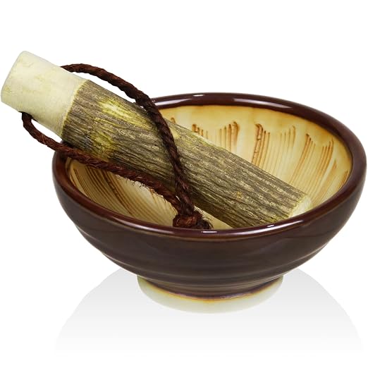 Japanese Mortar and Pestle, 6.69 in (90mm) Mini Sansho Pestle, Suribachi with a 3.34-inch Diameter, Made in Japan