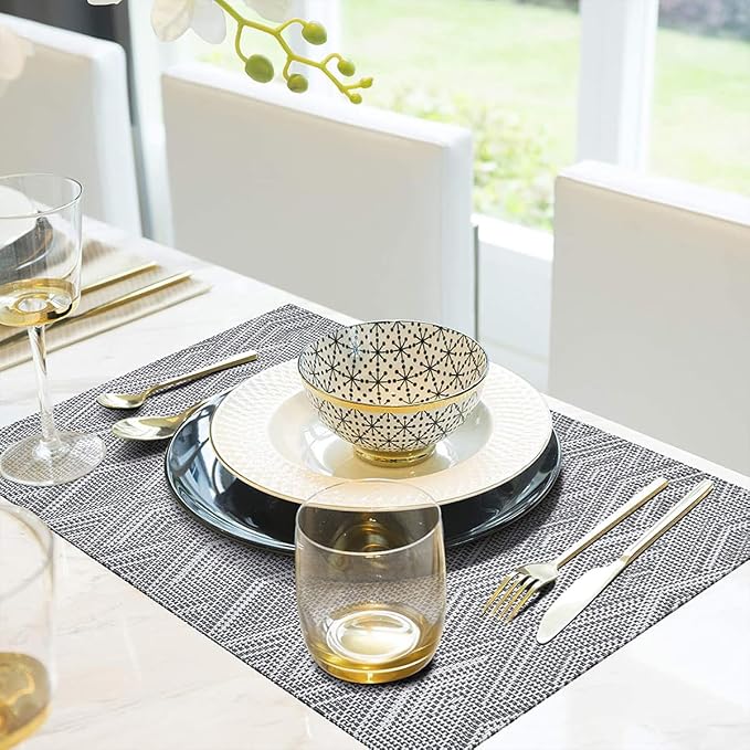 Druable Placemats Set of 4, Plastic Heat-Resistant Non-Slip Vinyl Place Mats Washable Easy to Clean Indoor Outdoor (18"x12", Dark Grey)
