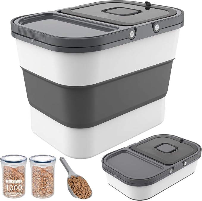 HOYTAMDAR 35lbs Collapsible Dog Food Storage Container,Rolling Wheels | Dog Food Container with Airtight Lid,Pet Food Storage Container with Scoop,2L Small Dry Food Pail For Dog Cat Bird Seed