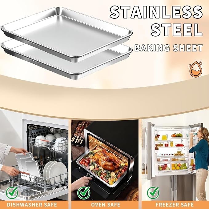 Baking Sheet Set of 2, Stainless Steel Cookie Sheets for Baking, 18 x 13 Inch Thicker Large Baking Pans Oven Tray, Warp Resistant Nonstick Half Sheet Pan, Nontoxic & Heavy Duty