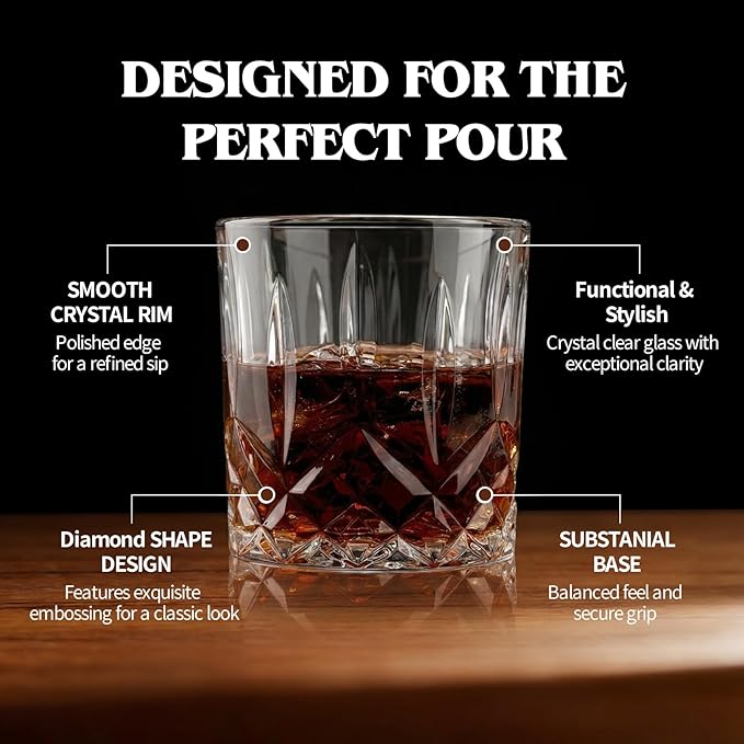Moretoes Crystal Whisky Drinking Glasses Set of 12, Glass Cups | Mixed Glassware Set, 12 Oz Highball Glasses & 11 Oz Old Fashioned Glasses, Great for Cocktail and Other Beverages