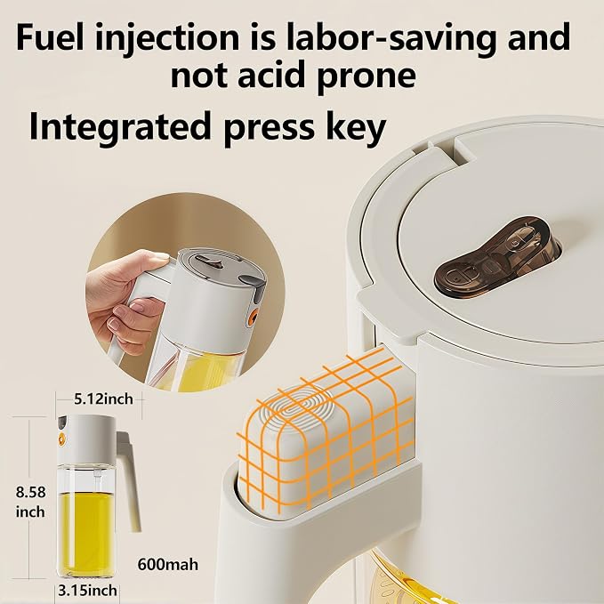 20.3oz/600ml Leak-Proof Glass Olive Oil Sprayer for Cooking, Fine Mist | 2 in 1 Oil Dispenser and Sprayer, Switch Between Fine Mist & Precision Pour for Air Fryer, BBQ, Salad, Baking - Off & White