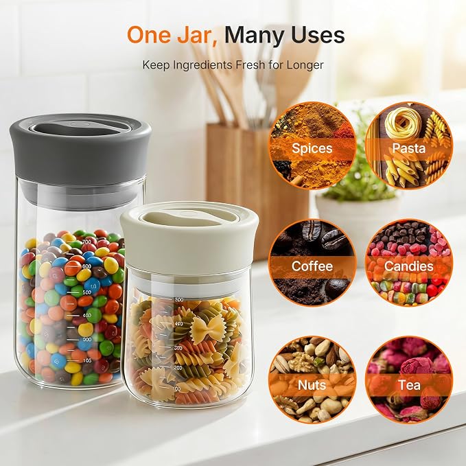27oz Glass Jar with Airtight Twist-Seal Lid for Coffee Beans | Clear Borosilicate Mason Jar With Scale, Wide Mouth, Easy-Clean/Open, Twist-to-Lock Freshness for Coffee, Tea, Nut, Dry Goods