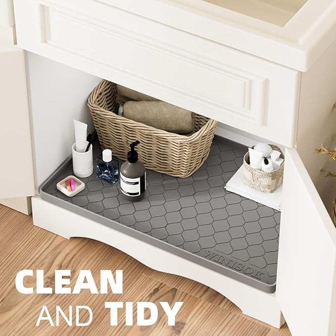 Winisok Waterproof Under Sink Mat 34" x 19", Silicone Mat, Dark Gray | Raised Edge Traps Spills & Leaks, Shelf Liner, Cabinet Protector, for Kitchen, Bathroom, Boots, Pets, Home Essentials
