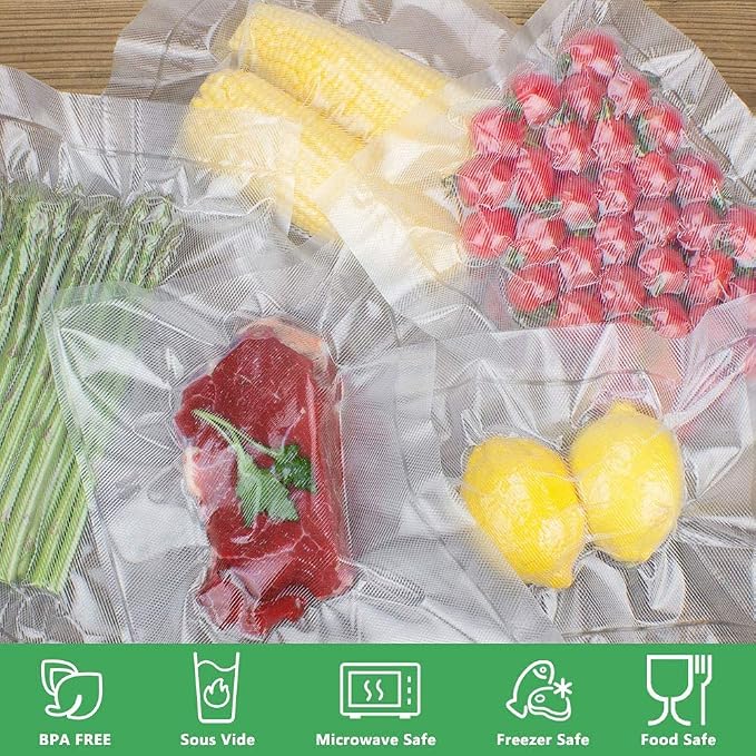 Vacuum Sealer Machine Bags Rolls (6 Rolls), 11 Inch X 16 Feet Fit Inside Machine Heavy Duty Embossed Food Storage Saver Bags Rolls Compatible with Sous Vide and FoodSaver (Total 100 Feet)