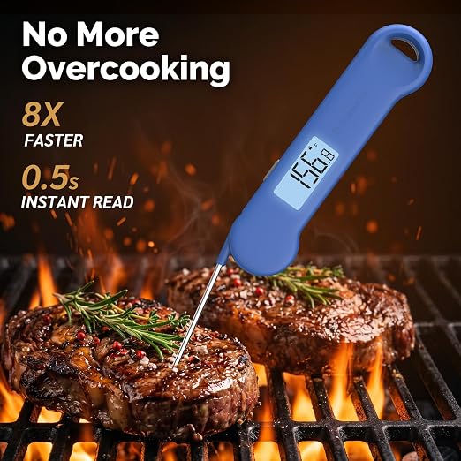 0.5 Sec Instant Read Grill Meat Thermometer Digital Food Cooking BBQ, Blue | ±0.5°F Precision, Auto Flip Digital LCD Display, Ideal For Meat, Candy, Grill, BBQ, Food Thermometer for Kitchen Gadgets