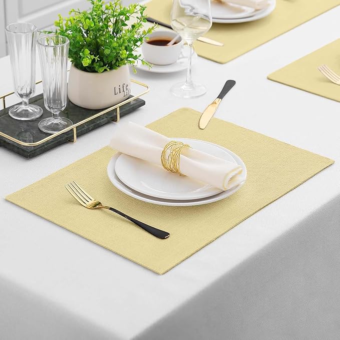 Homaxy Cloths Placemats for Dining Table Set of 6, 13" x 19", Lemon Yellow | Heat Resistant, Washable, Cotton Linen Blend Table Mats, Easy to Clean Place Mats, Indoor Outdoor