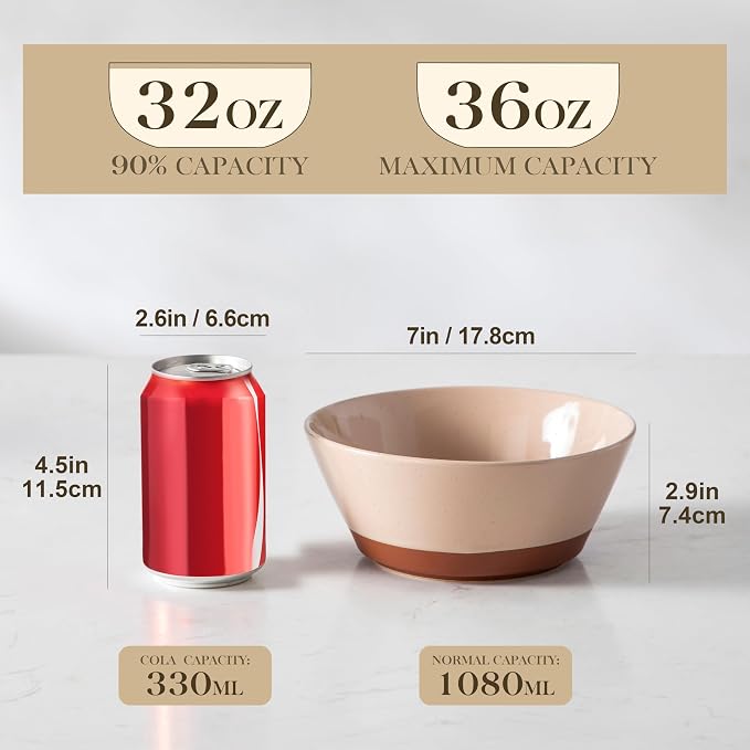 MALACASA Soup Bowls, Ceramic Salad Bowls Set of 4, 36oz Ceramic Bowls | Speckled Deep Bowls for Ramen, Cereal, Fruit and Pho, Microwave & Dishwasher Safe, Stackable, Multicolor, Series TARA