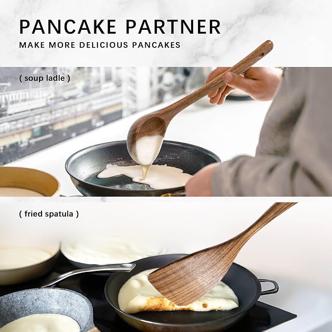 Wooden Spoons for Cooking, 7-Piece Acacia Wood Cooking Utensil Set | Spoons and spatulas stir, mix, flip and serve; balanced handles offer control while staying gentle on nonstick cookware.