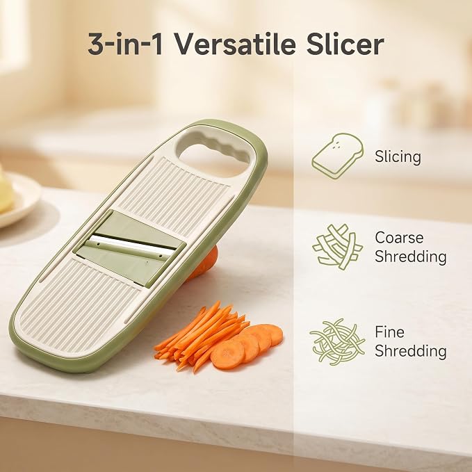 NACOLUS Handheld Mandoline Slicer for Kitchen,3 Blades with Hand Guard | cute avocado-style vegetable slicer,3 blades,self-stores blades,safety guard,perfect for small kitchens,gifts